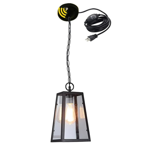 Kiven Outdoor Pendant Light Dusk to Dawn with 15FT Plug-in Cord, IP65 Waterproof Ceiling Hanging Porch Light, Farmhouse Outdoor Glass Hanging Lantern Light for Porch Entryway Patio(No.3149)