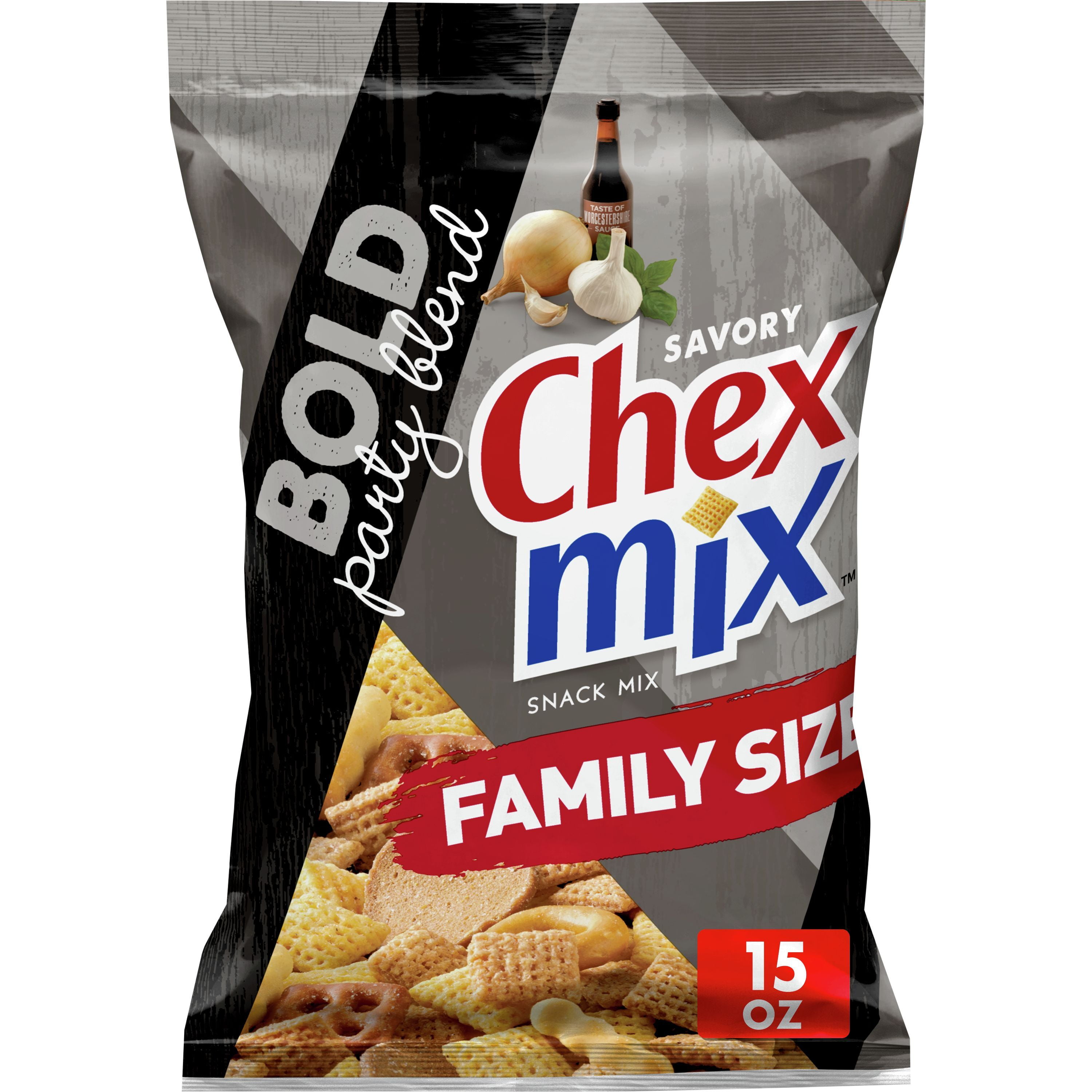 Chex Mix Snack Mix, Bold Party Blend, Savory Snack Bag, Family Size, 15 oz