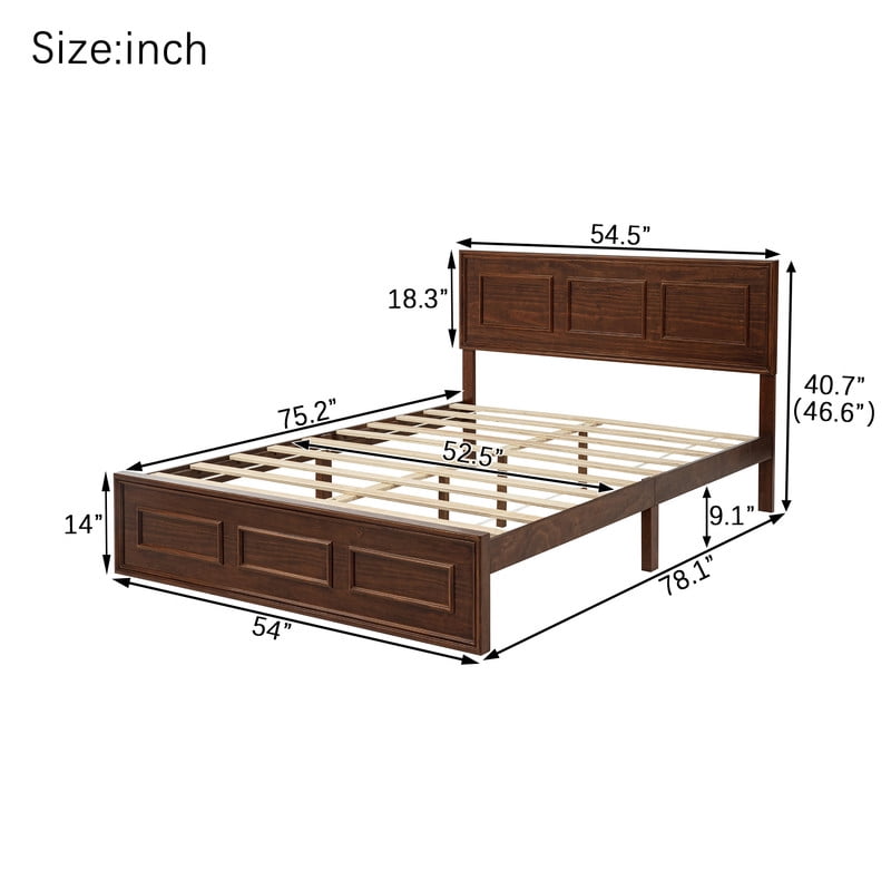 Full Size Platform Bed with Adjustable Height Headboard, Wood Strengthened Bed Frame with Under-Bed Storage Space