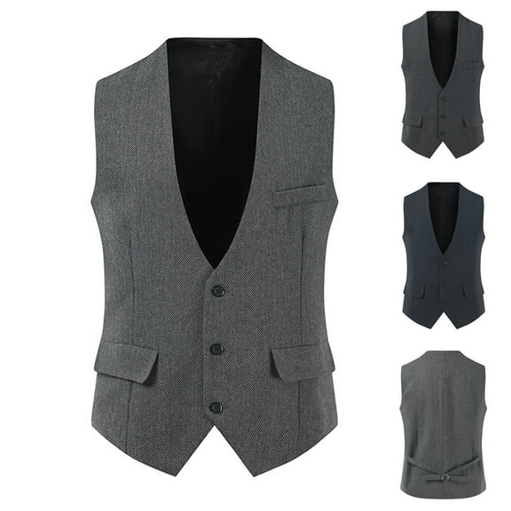 Men's Single-Breasted Suit Vest Slim V-Neck 3 Button Casual Dress Business Waistcoat Solid Color Wedding Club Party Vest Jacket