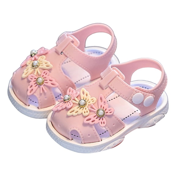 WNVMWI Toddler Girl Closed Toe Sandals Summer Kids Soft Soled Walking Shoes with Ankle Strap Girls Non-Slip Sandal Pink Size 4