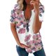 thumbnail image 2 of Moda Mujer Casual Cremallera Manga corta Cuello en V Impreso Señoras Tops Blusa Pompotops hkajfhjk464373, 2 of 4