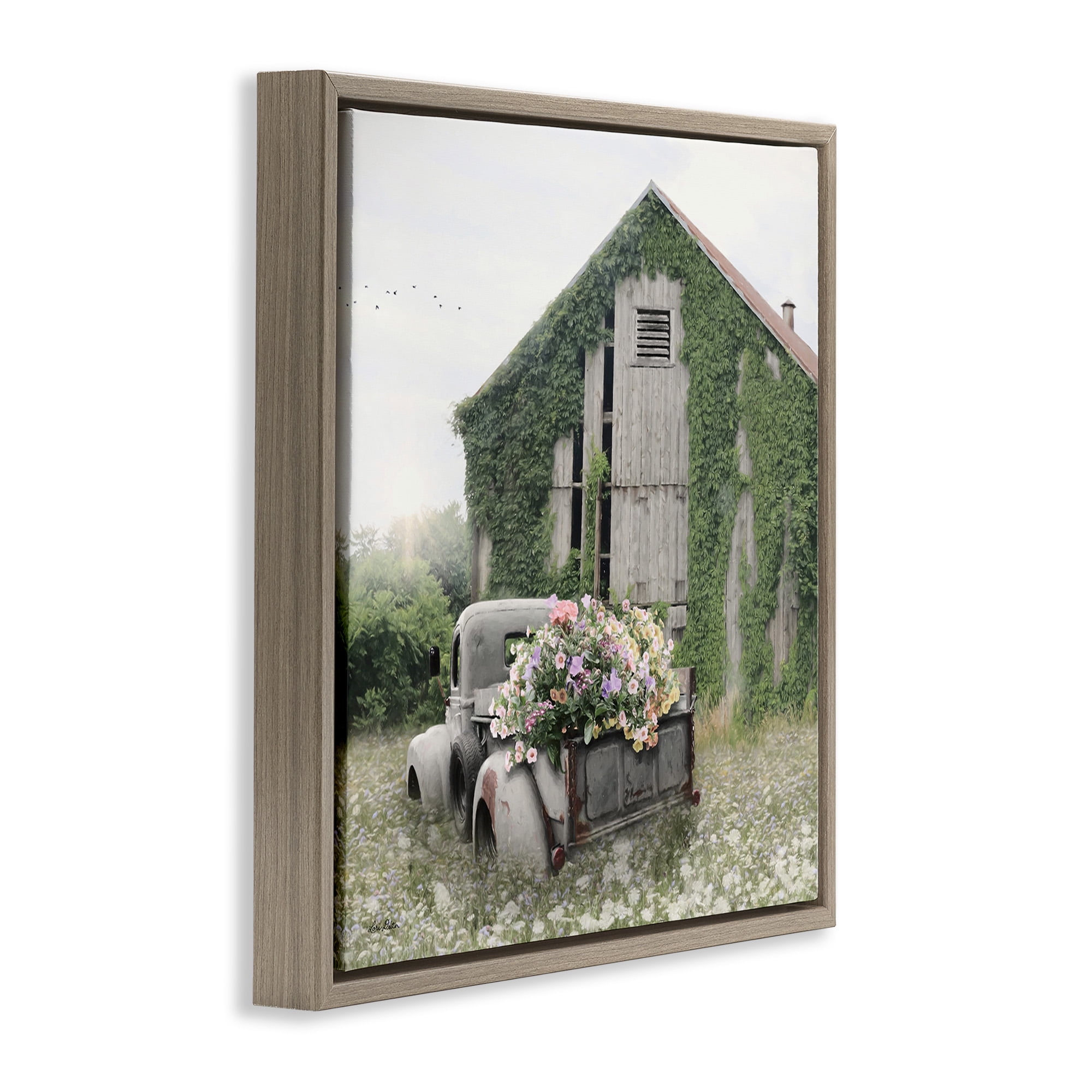 Stupell Industries Magical Farmhouse Barn with Vines Landscape Photography Brown Floater Framed Canvas Art Print Wall Art, 25 x 25