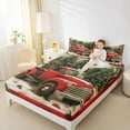 thumbnail image 4 of Manfei Vintage Rustic Truck Queen Sheet Sets, Christmas Tree Gift Flat and Fitted Sheet, Winter Snowman Breathable Home Decor, 4pcs, 4 of 7