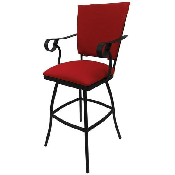 Swivel 30" Outdoor Bar Stool Jenna Arms-Red Fabric-Black Metal