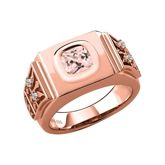 Gem Stone King 2.04 Ct Peach Nano Morganite White Topaz 18K Rose Gold Plated Silver Men's Ring (Size 13)