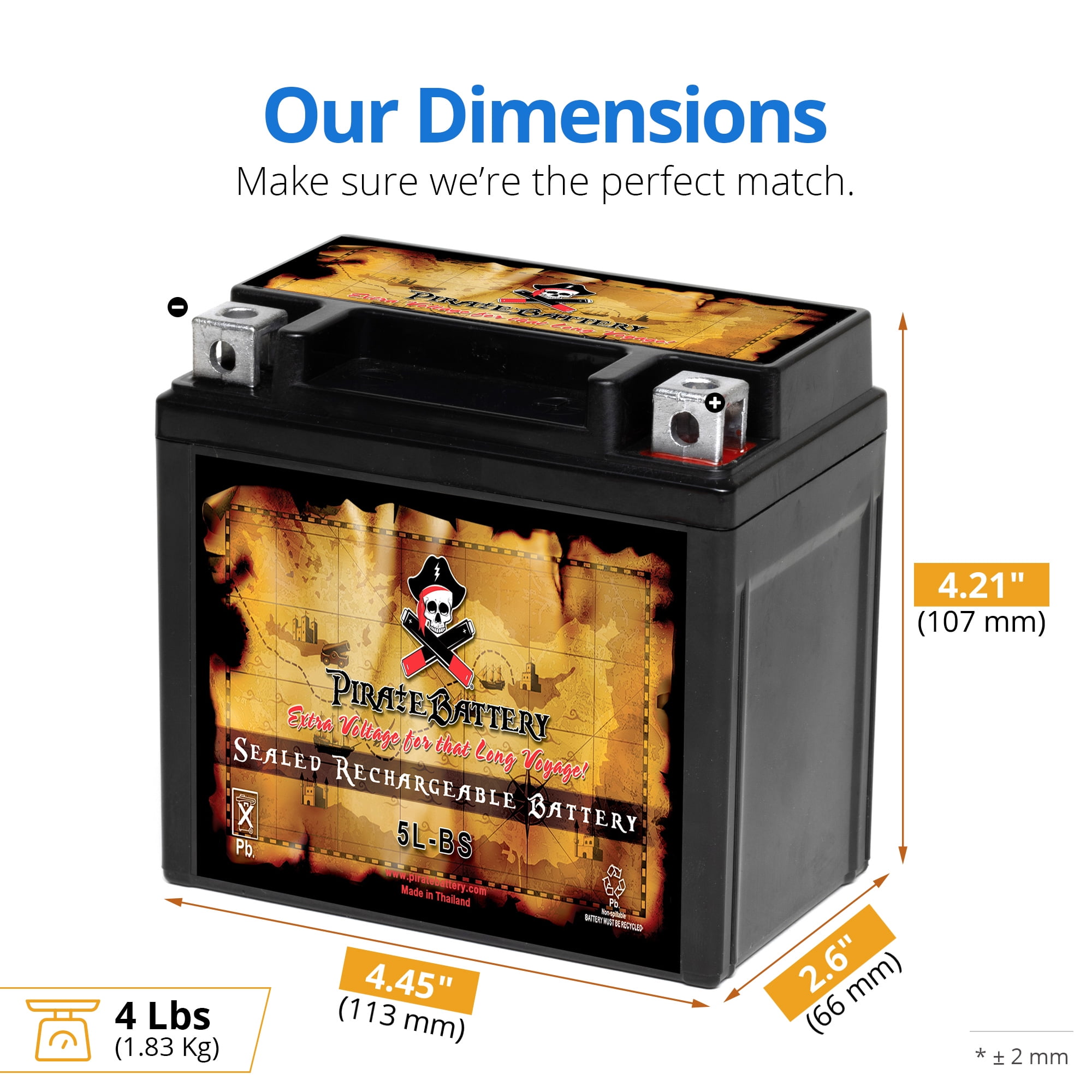 Pirate Battery Ytx5L-Bs High Performance - Maintenance Free - Sealed Agm Motorcycle Battery