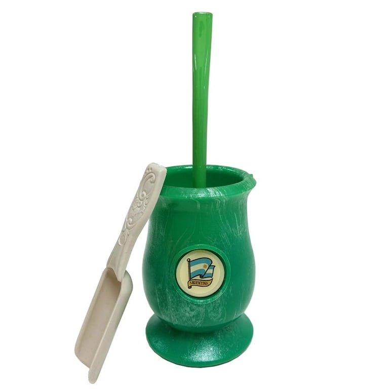 ARGENTINA MATE GOURD YERBA PLASTIC TEA CUP WITH STRAW BOMBILLA KIT GIFT  9334 GRE 