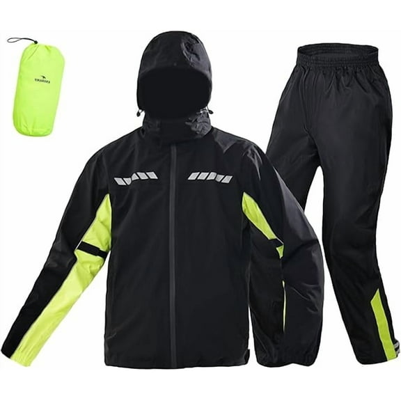 VIKAMAKA Motorcycle Rain Suit for Men and Women, Two-Piece Waterproof and Breathable Motorcycle Rain Gear(Fluorescent Green,Large)