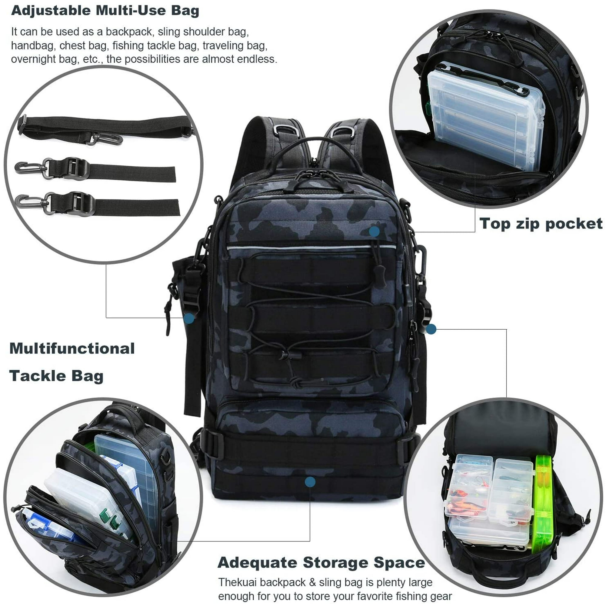 AIMTYD matériel de pêche sac à dos sac de rangement extérieur épaule sac à  dos étanche bandoulière sac à bandoulière sac de matériel de pêche avec  porte-canne 