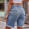 thumbnail image 5 of REALiKUN Denim Bermuda Shorts Women Frayed Hem Jean Short Streetwear Straight Leg Short with Pocket, 5 of 8