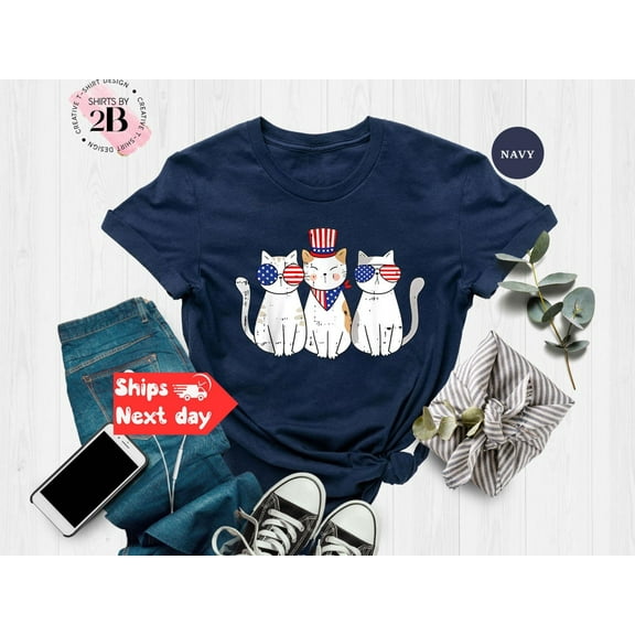 Patriotic Cat Shirt, Usa Cat T-Shirt, American Flag Cat Shirt, Cute 4Th Of July Shirt, Independence Day Animal Tee, American Cat Lover Gifts