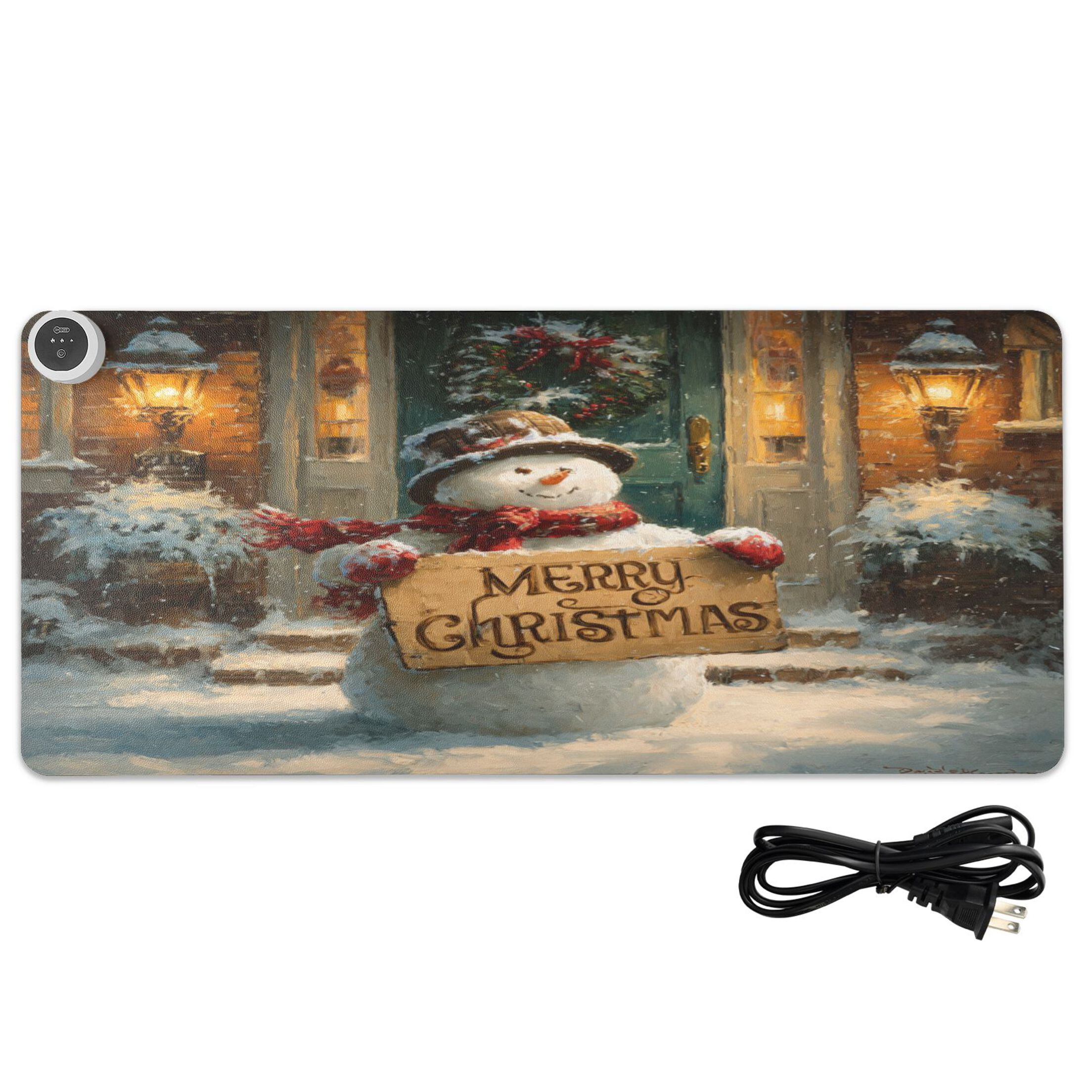 Wobogo Cute Snowman Heated Mouse Pad Extra-Large Desk Mat With 3 Heating Levels and 3-hour Auto Shut-Off Protection Ideal for Computer Keyboards Home Office Hand-warming Essential 31.5in × 13in
