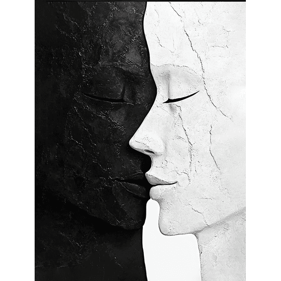 Black and White Abstract Face Canvas Art Print，Suitable for Living Room，Bedroom，Office，Bathroom，Dining Room Decoration