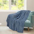 thumbnail image 2 of PiccoCasa Luxury Fleece Bed Blanket Woven Mesh Smoked Blue 50"x60", 2 of 8