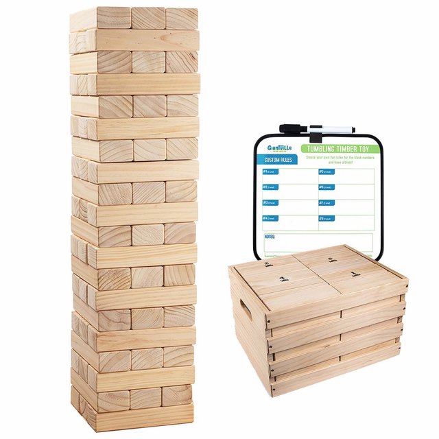 Giantville Giant 60 Piece Extra Jumbo Tumbling Timber Block Toy w/ Storage Crate