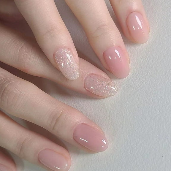 KUFptva 24 Pieces Almond Glitters Fingernails False Nails For Women Full Covers Press on Nails Stick on Nails Easy To Apply