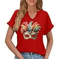 thumbnail image 6 of Craaazy Mardi Gras Shirts for Women Short Sleeve Casual Carnival Printed V-neck T-shirts Gifts, 6 of 6