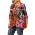 thumbnail image 2 of Women's Plus Size T Shirt Floral Printed High Low Hem 3/4 Sleeve Peplum Tunic Tops Coffee 3X, 2 of 7
