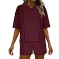 thumbnail image 1 of Timegard 2 Piece Sets for Women Summer Short Sleeve V Neck Tops Shorts Casual Loose Oversized Ribbed Knit Outfits, 1 of 9