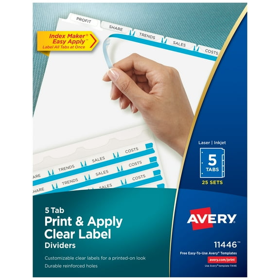 Avery 5 Tab Print & Apply Dividers, Index Maker, 25 Sets (11446)
