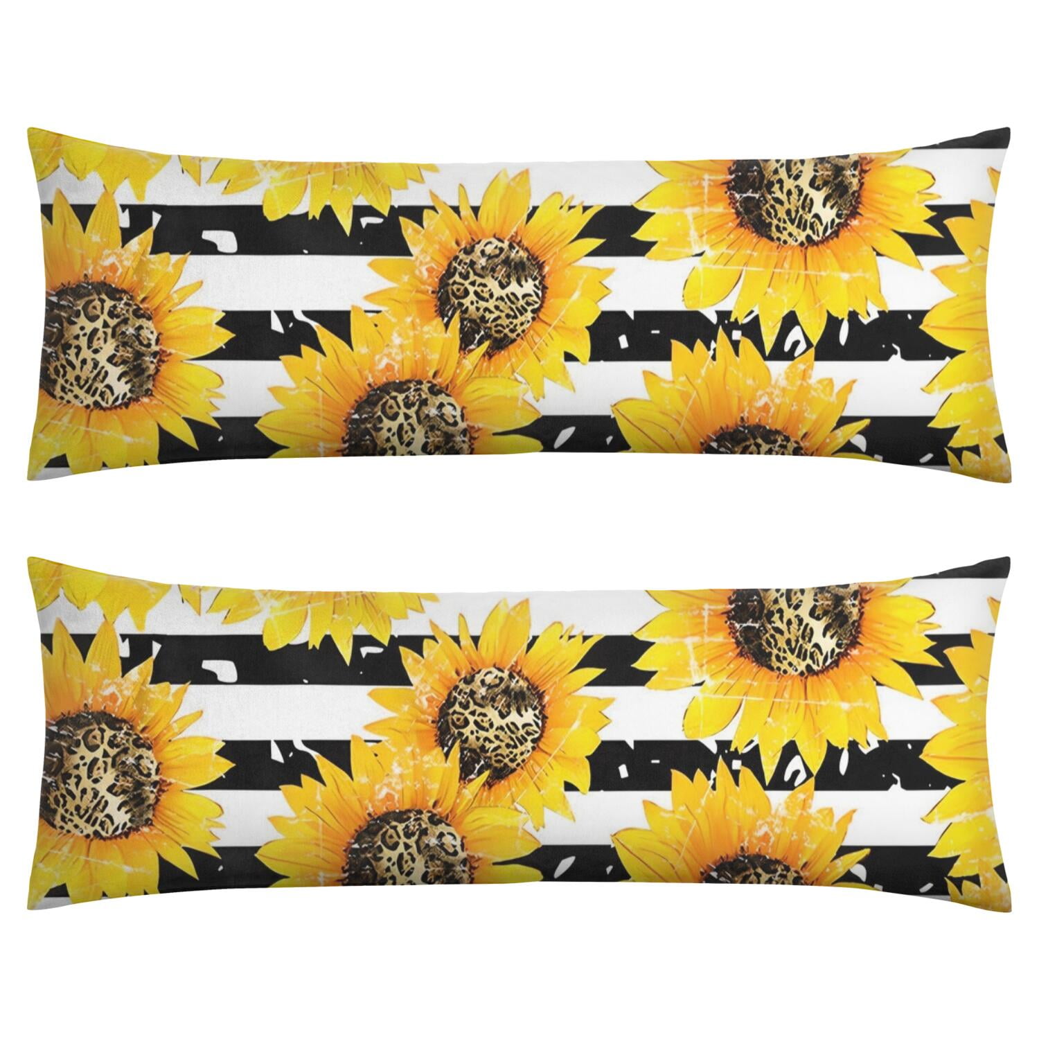 Country Style Sunflower Pillow Cover 20x54 - Stretchy Machine Washable Case - Sunflower and Bee Illustration