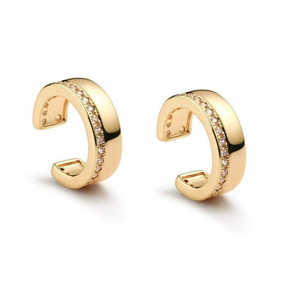 Valloey Rover 14K Gold Plated Dainty Wide Clip On Cartilage Huggie Cuff Earring for Women