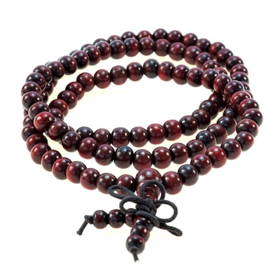 8mm 108 Red Wood Beads Buddhist Prayer Mala – 24 Inch Meditation Rosary With Guru Tassel Bead