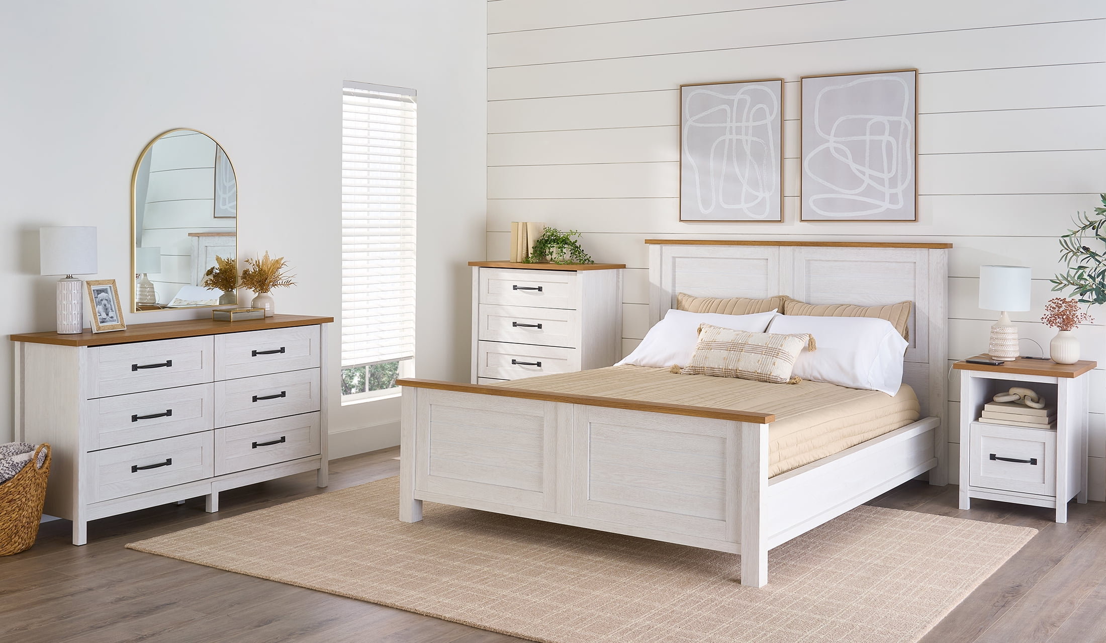 better homes and gardens modern farmhouse dresser & 56.85" Wide 6 Drawer Dresser, Rustic White Finish decorative plants Techni Home White 5 Drawer