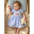 thumbnail image 6 of BemeyourBBs Toddler Baby Girls 4th of July Dress Patriot Independent Day Summer Smocked Dress Firework USA Flag Letter Embroidery Petter Pan Doll Collar Short Sleeve Gingham Plaid Dress, 6 of 9