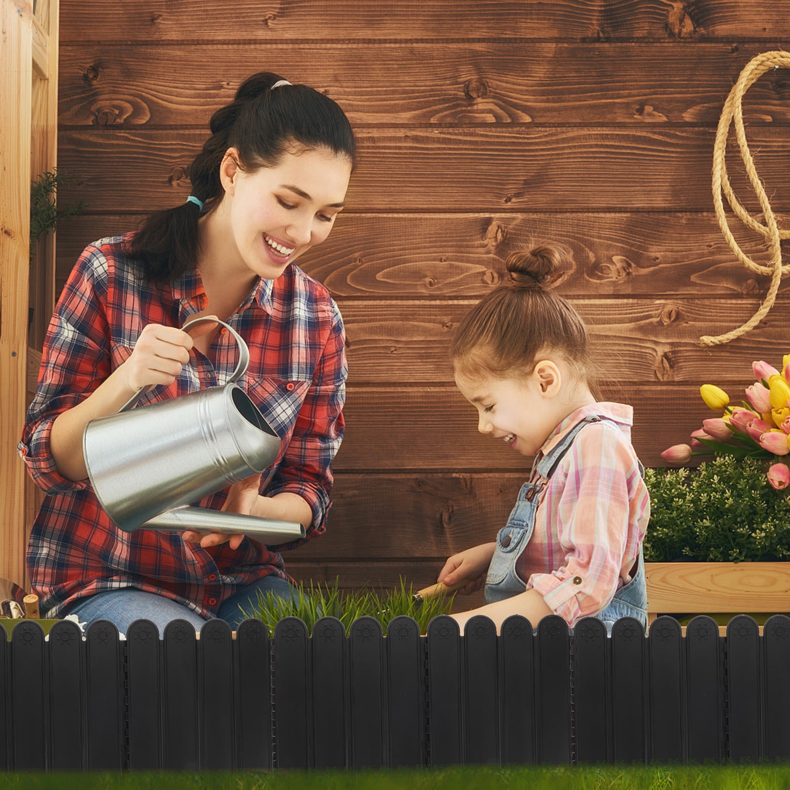 Baluue Black Plastic Outdoor Fence Panel - Reusable Garden Edging and Decorative Barrier for Yard, Lawn, and Landscaping