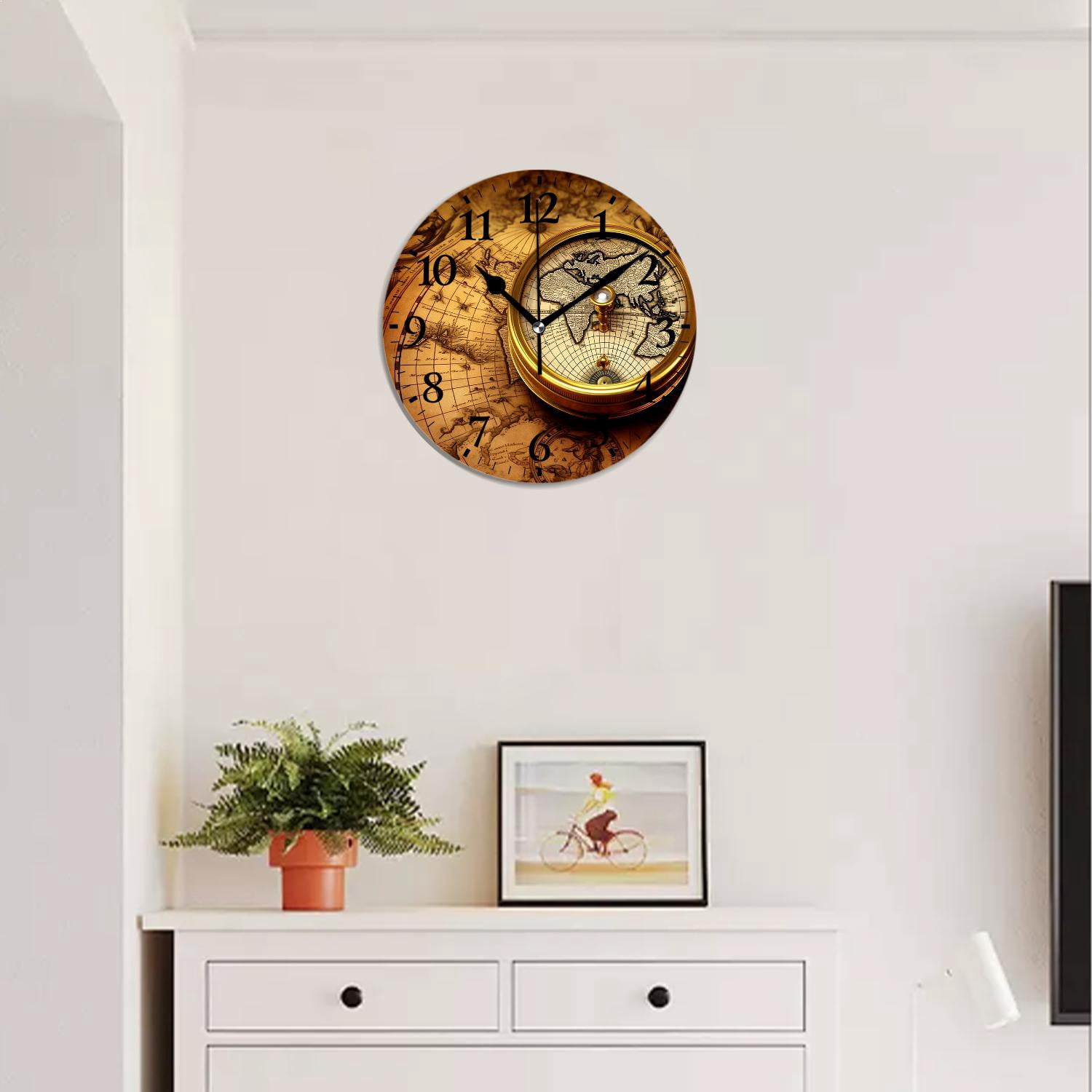 12 Inch Wall Clock Battery Operated Silent Clock Decorative for Office, Kitchen, Outdoor, Living Room，Accurate Map Graceful Art