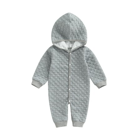 

Baby Boys Solid Color Long Sleeve Button Down Hooded Jumpsuit