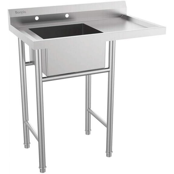 36*21*40 inch 304 Stainless Steel Utility Sink with Drainboard, One Compartment Workbench Sink Commercial Sink for Restaurant, Laundry Room, Backyard, Garages