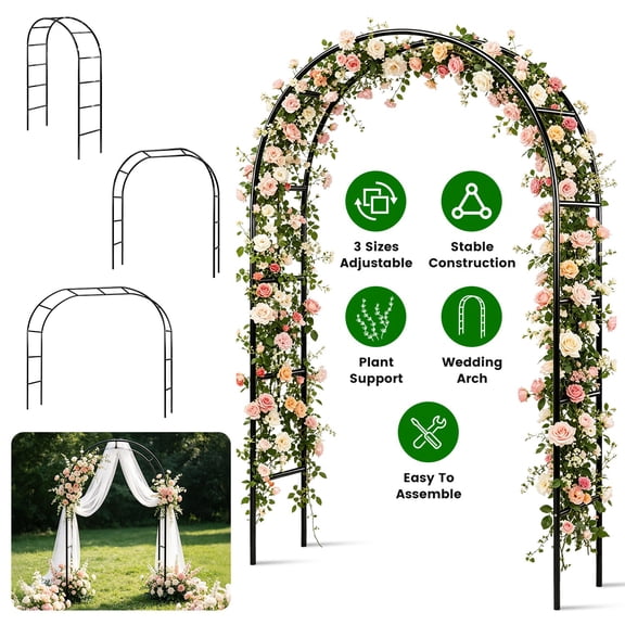 Teqhome 3-Size Adjustable Metal Garden Arch, Sturdy Iron Freestanding Trellis Arbor for Climbing Plants Wedding Backyard Decor