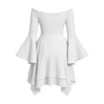 thumbnail image 7 of Renaissance Costume Women Bell Sleeve Cold Shoulder Lace up Ruffle Medieval Corset Dress Halloween Costumes White XXL, 7 of 7