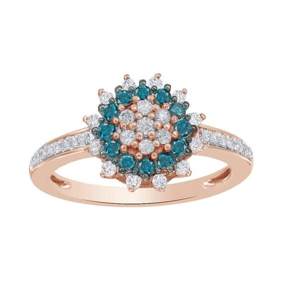 AFFY Blue & White Natural Diamond Cluster Ring in 10k Rose Gold