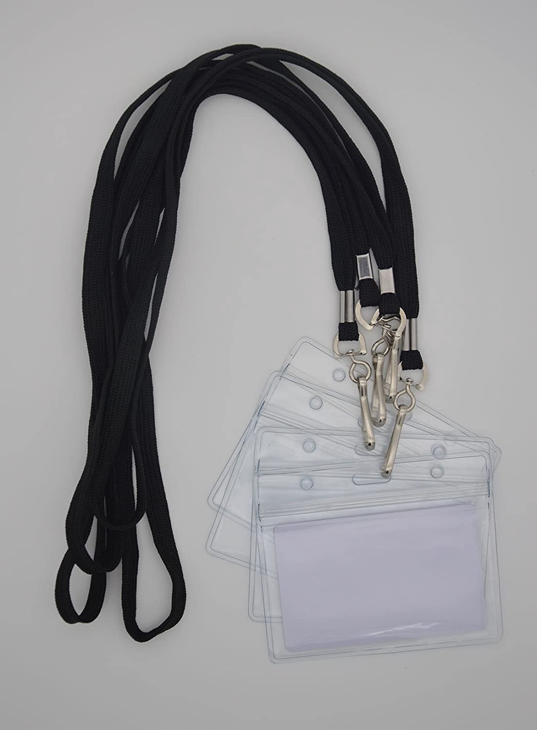 Name Tags Lanyard Badge Holder Pairs (set Of 50  Black): Woven Round & Horizontal Sealable Waterproof Clear Plastic Id Card