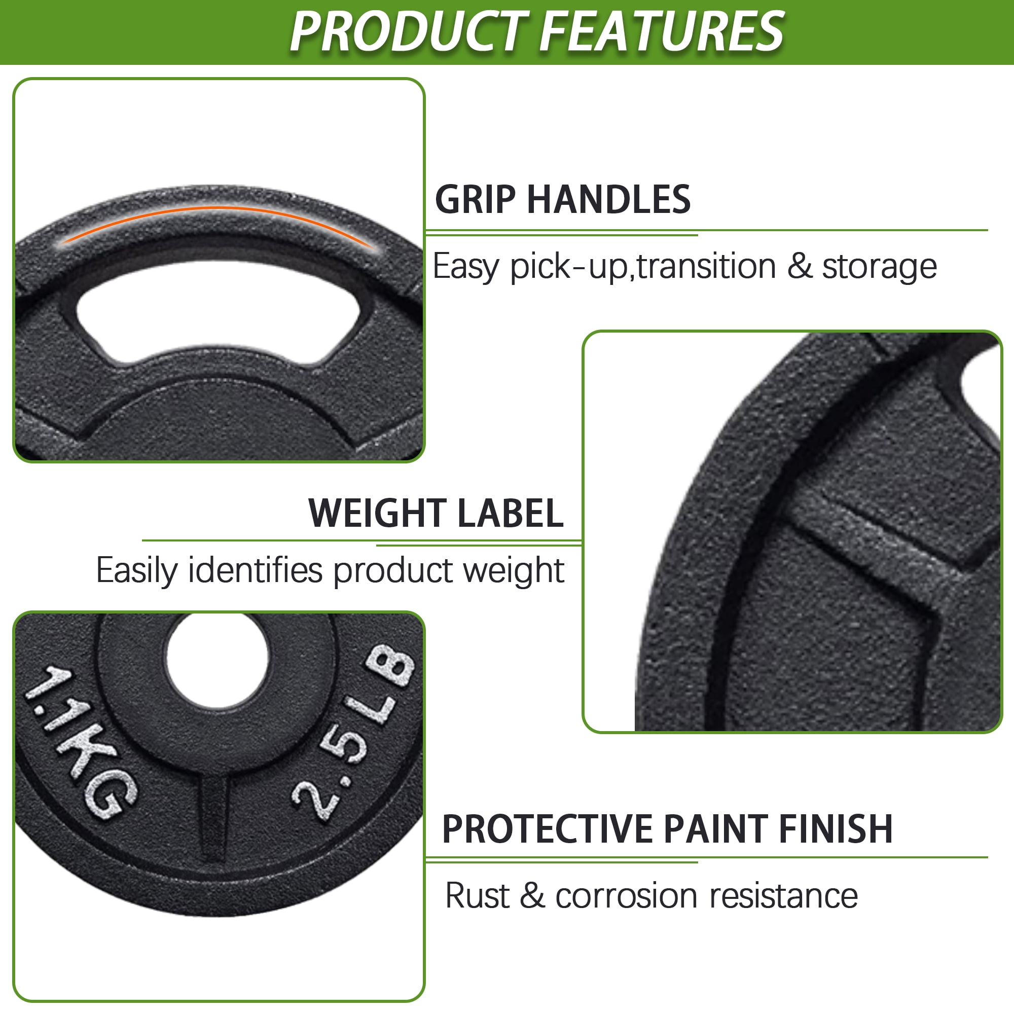 FlexWave 2-Inch Olympic Cast Iron Weight Plates Set, 5LB, 10LB, 50LB, 70LB & 120LB Options, for Strength Training & Home Gym