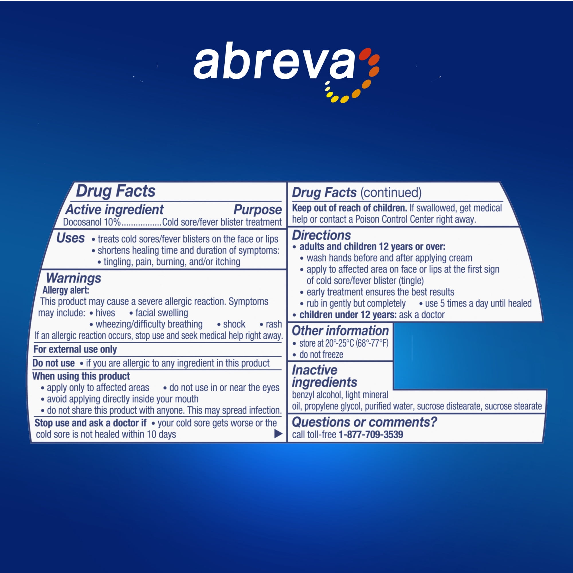Abreva Docosanol 10 Percent Cold Sore and Fever Blister Treatment Cream Tube, 2G
