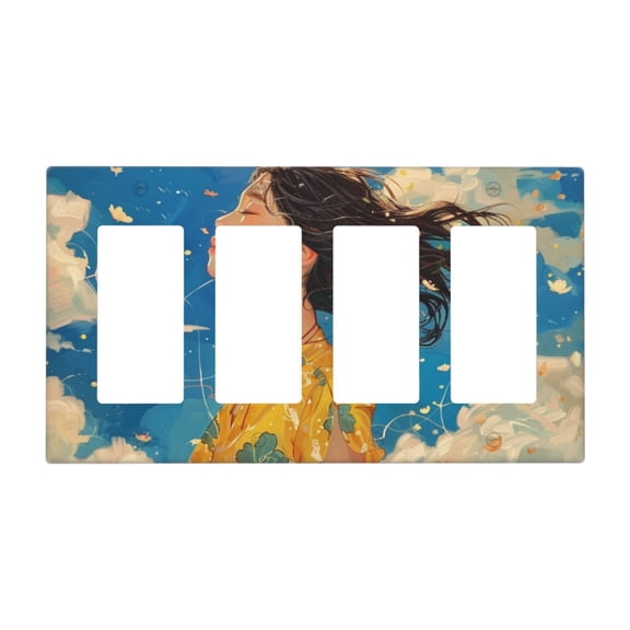 Girl Sketch Switch Cover Decorative Wall Plate / 4-Gang 4-Decor / Standard Size 4.5x8 in