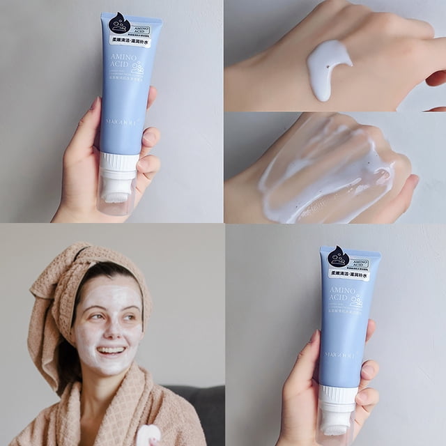 Amino Sours Leche Limpiadora Facial | Limpiador de poros profundos y mousse exfoliante con cepillo de masaje | Fórmula hidratante y no irritante para pieles sensibles | Ácidos hialurónico y