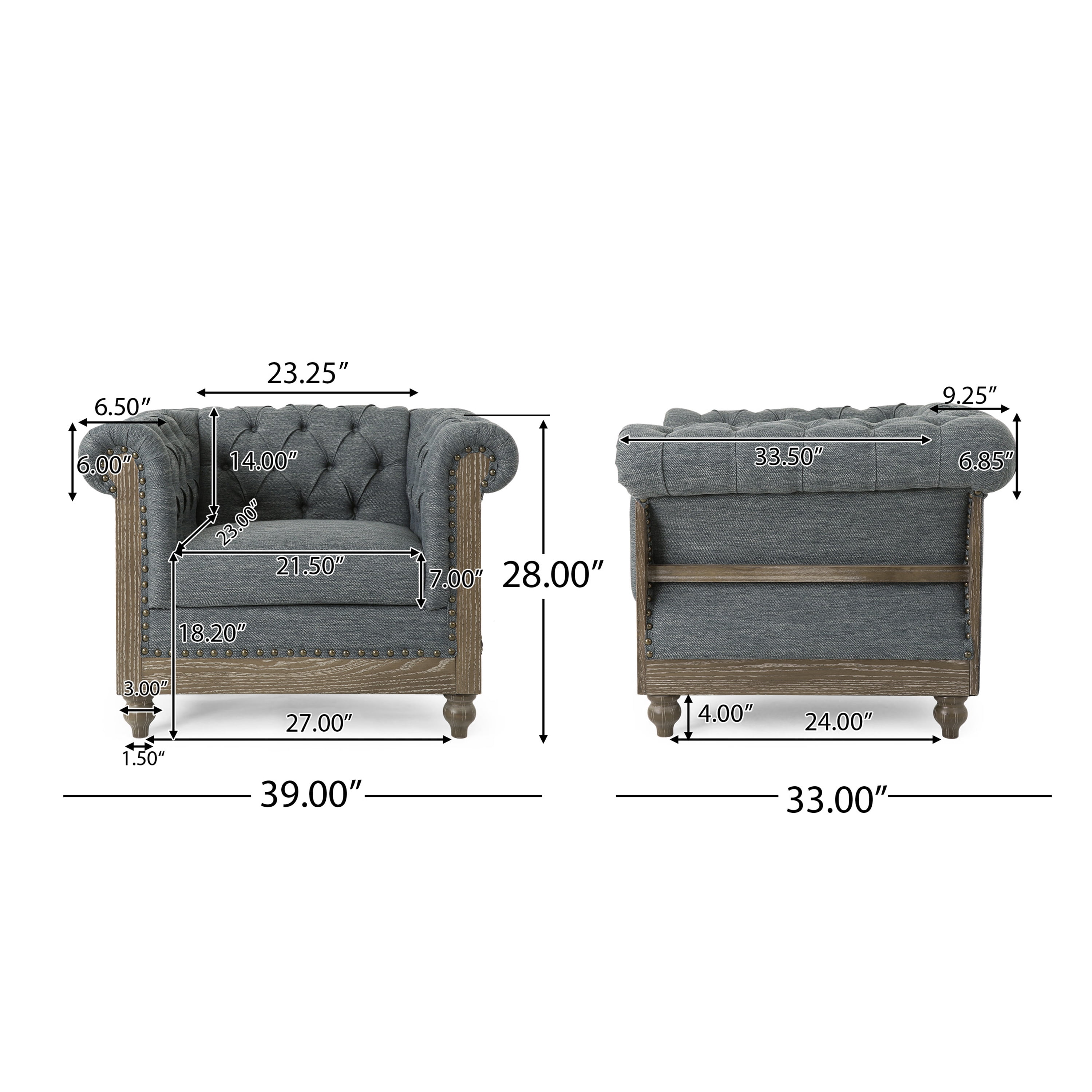 Noble House Petes Charcoal Fabric Club Chair, Gray