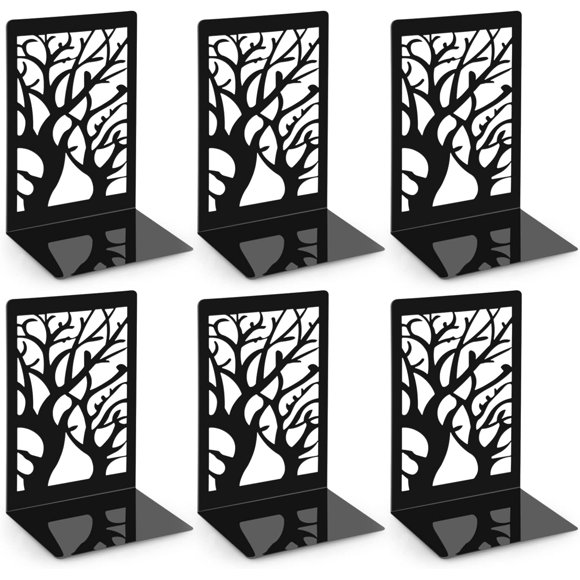 Anhow 3 Pair Book Ends for Shelves, Book Ends Non-Skip Book Holder for Children/School/Library - Black, 3.7 x 4.7 x 6.8 Inches