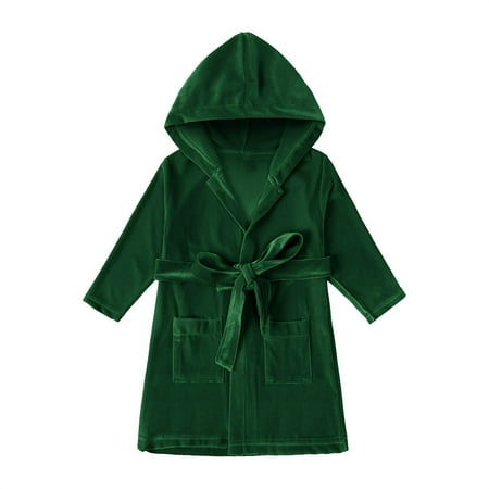 

HBYJLZYG Christmas Hooded Bathrobe Night-Robe Toddler Baby Girls Golden Velour Winter Warm Solid Color Long Sleeved Home Wear Sleepwear Xmas Clothes
