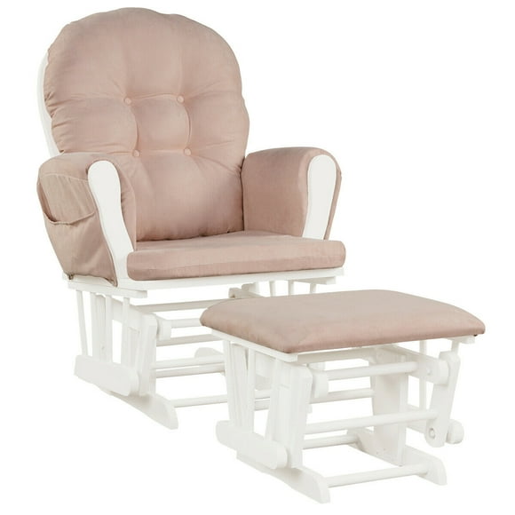 Gymax Baby Nursery Relax Rocker Rocking Chair Glider & Ottoman Set w/ Cushion Pink