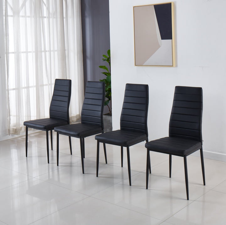 4 of Black Leather Dining Chairs Kitchen Chair Modern Furniture Restaurant Cafe 