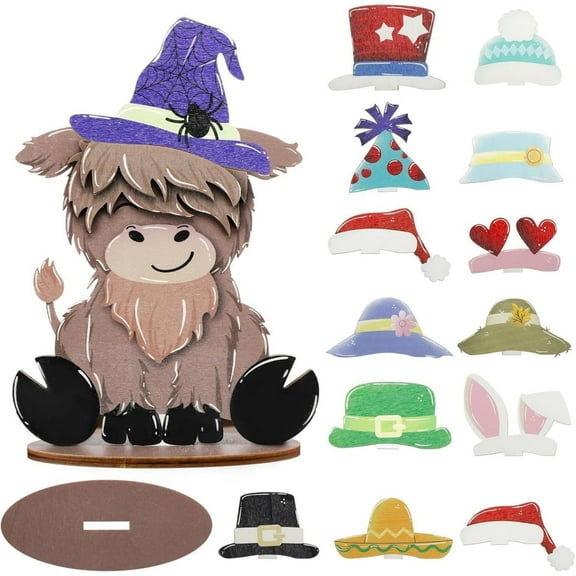 Interchangeable Seasonal Highland Cow Christmas Decorations Weighted Highland Cow Tiered Tray Holiday Home Table Decor  Gifts