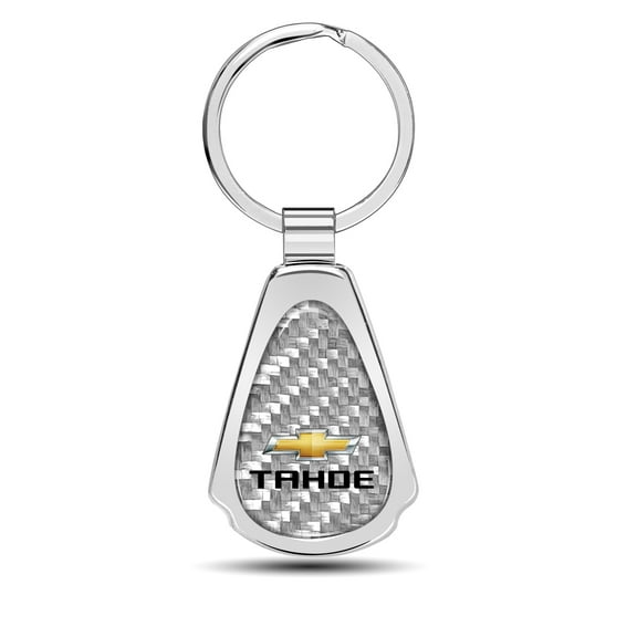 iPick Image for Chevrolet Tahoe Real Silver Dome Carbon Fiber Chrome Metal Teardrop Key Chain, Official Licensed