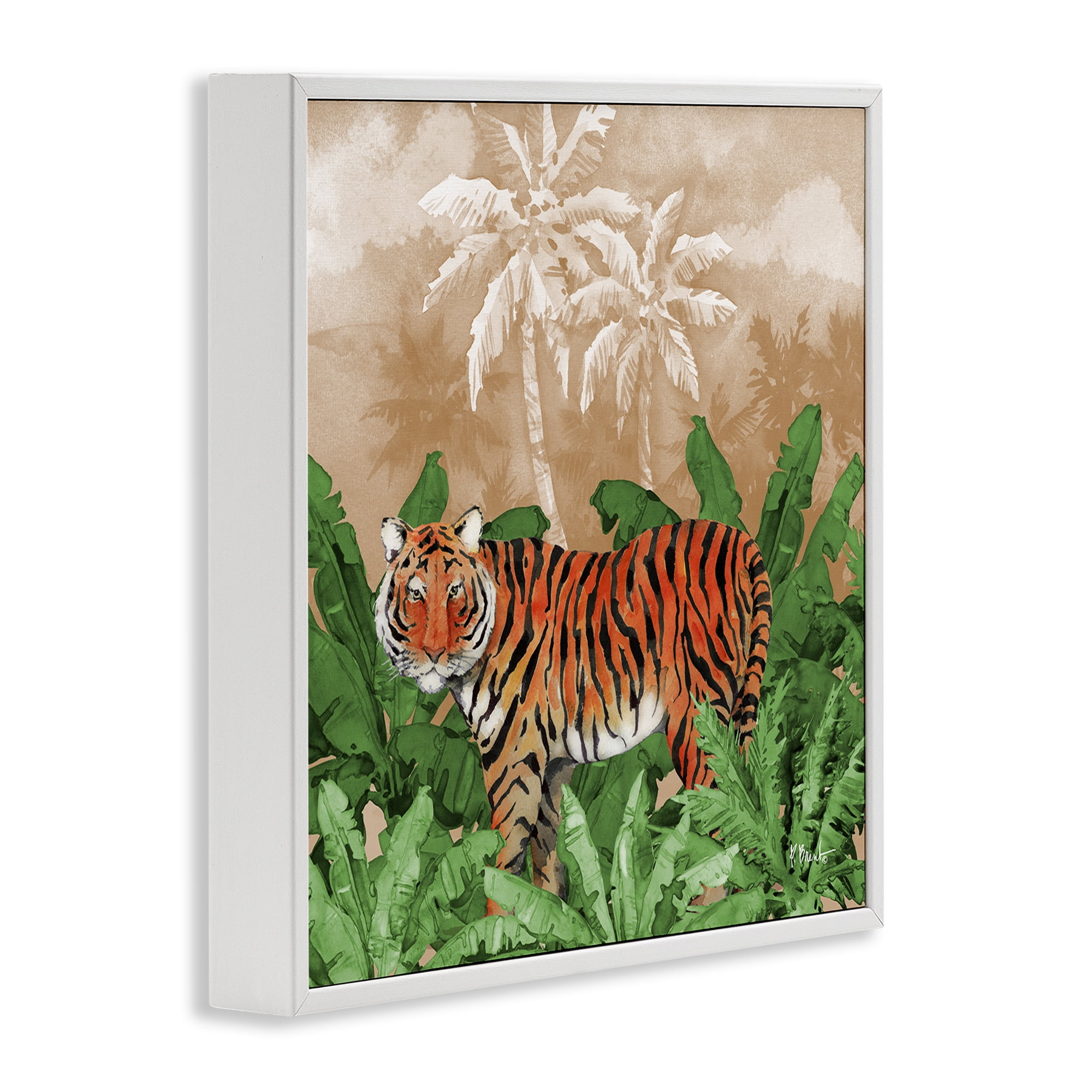 Stupell Industries Jungle Life Tiger Animals & Insects Painting White Framed Art Print Wall Art, 12 x 12